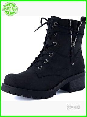 Women's Kobe Heeled Combat Boots – Lace-Up w/ Side Zipper, Memory Foam, Faux